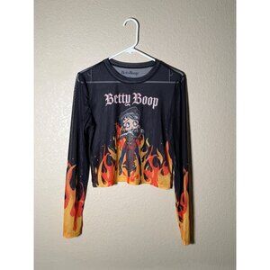 Betty Boop Long Sleeve Sheer Mesh Cropped Top